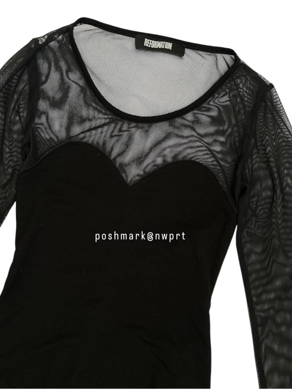 REFORMATION Pixie Mesh Bodysuit Sheer Yoke Black Top XS - Picture 5 of 10